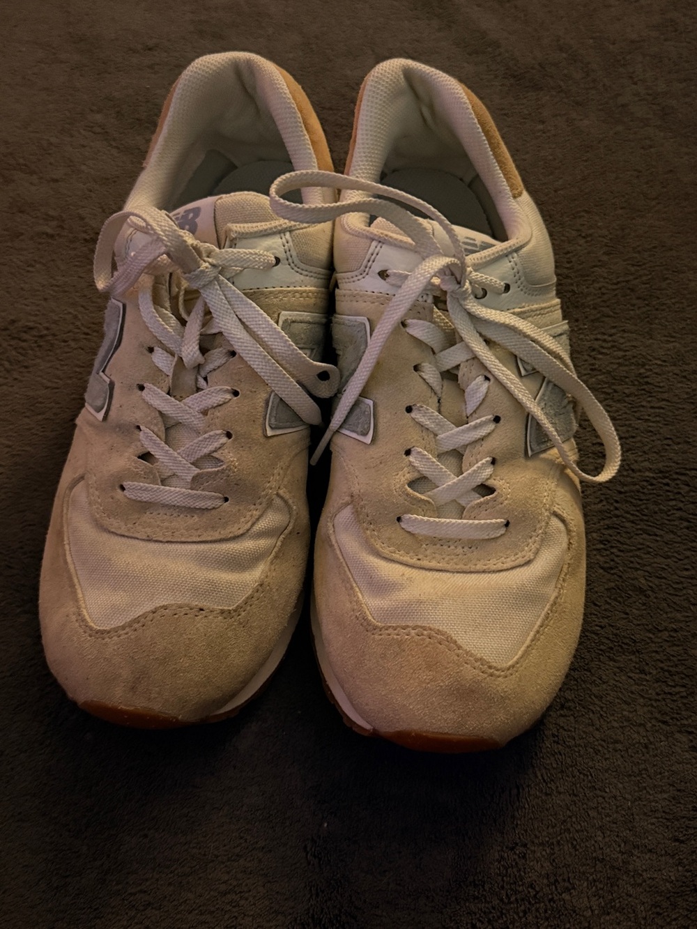 New Balance Men's Beige and White Suede Mesh Sneakers